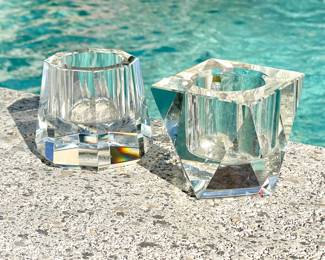 $38; 3.5d x 3h; Saks Fifth Avenue crystal candle holder; $38; 3d x 3h; Oleg Cassini crystal candle holder