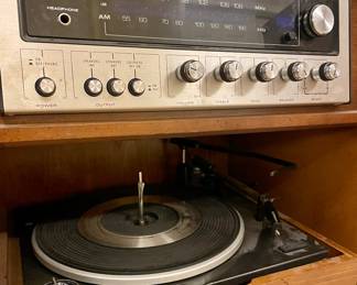 $150; 38 x 17 x 34 (dry sink measurement); vintage Magnavox framed out in a dry-sink, includes both turn table and receiver