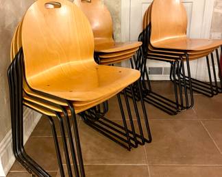 $18 each (12 available); black meta and light wood curved chairs