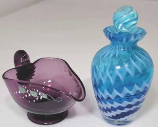 Art Glass Bottle and Creamer Pitcher