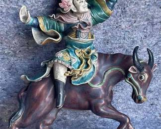 Chinese Warrior on Water Buffalo Roof Tile