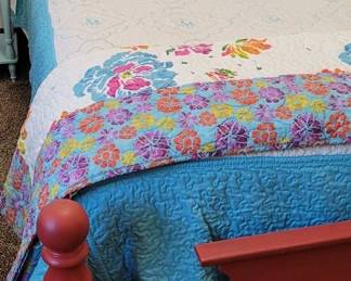 Queen bed frame, mattress & linens