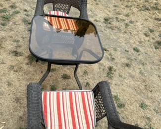 Plastic Wicker Patio Chairs & Glass Top Table