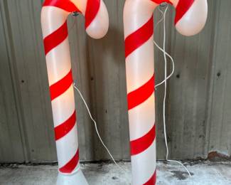 (2) Vintage Union Christmas Candy Cane Blow Mold Lights