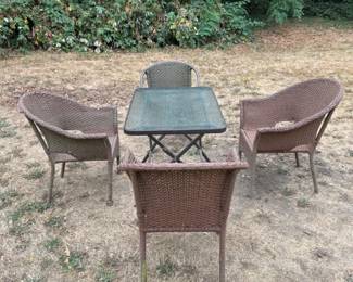 Patio Dining Glass Top Table & Woven Chairs