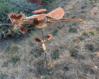 Whimsical Metal Flying Chicken Weathervane Yard Art