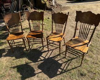 4 Vintage French Country Wood Pressback Dining Room Chairs