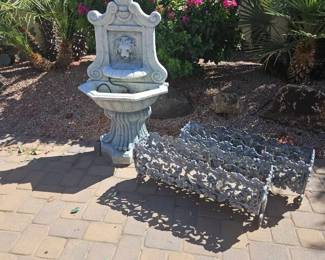 Lion Head Fountain Two Long Planters
