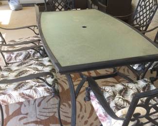 Super Nice Six Seat Cushioned Glass Metal Patio Set