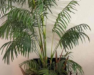 Large Faux Plant In A Rattan Chest