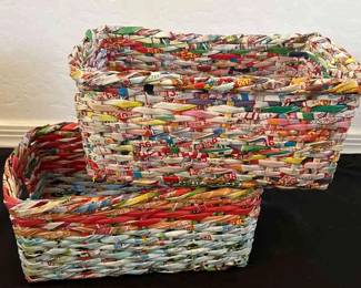 Pair Of Baskets Made Out Paper