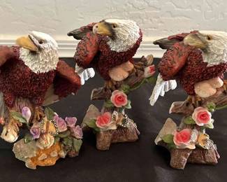 Trio Of Resin Eagle Statues