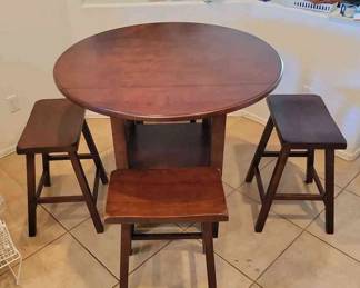 Wood Dining Table With Four Stools