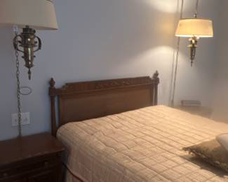 Queen cane carved wood headboard x2 custom bedding 