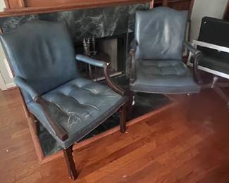 2 slate blue leather chairs 