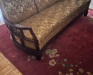 Vintage carved silk rosewood sofa with matching chair 