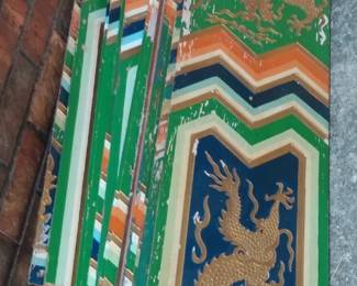 Large painted carved wood wall panels