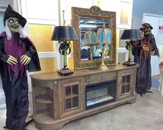 Electric Fireplace Console, Halloween Witches, Mirror and Lamps Orlando