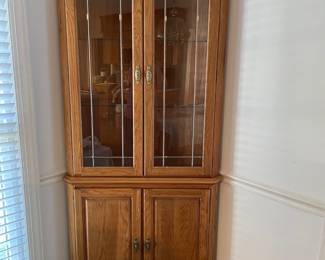 Solid Oak Corner Cupboard with Light