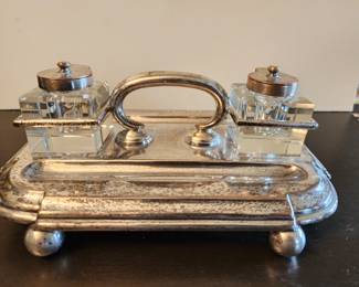 ANTIQUE SILVER PLATE INKWELL