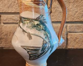 POTTERY CLAY PITCHER HANDPAINTED