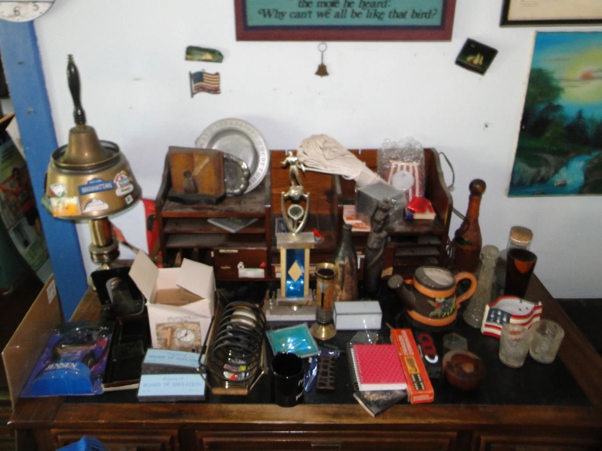 Office Desk loaded with memorabilia