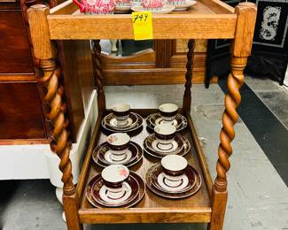 Barley twist oak tea trolley.