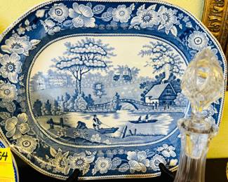 Several large 19 th Century Blue and White Ironstone platters in this auction.