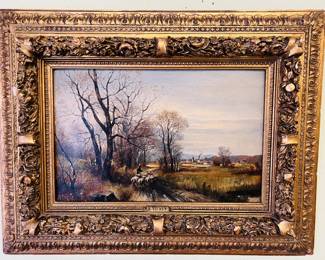 Pair of fantastic Victorian oil on canvas landscapes in gilt carved frames, artist signed.