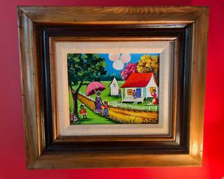 Framed Original Oil on Canvas Folk Art Signed by Beatrice Smith