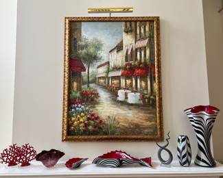 Framed Original Oil on Canvas Street Scene Signed
