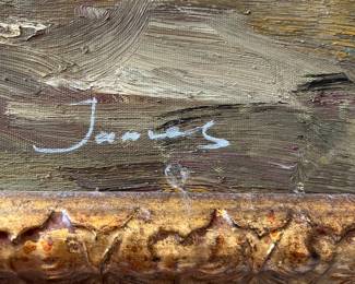 Framed Original Oil on Canvas Street Scene Signed by James