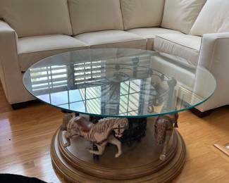 Spinning Carousel Glass Top Table (40"D x 21"H, Base - 25"D x 20-1/2"H)
