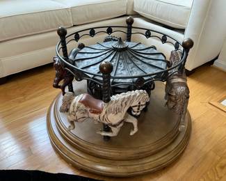 Spinning Carousel Glass Top Table (40"D x 21"H, Base - 25"D x 20-1/2"H)