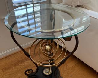 Armillary Sphere & Compass Glass Top Table (23"D x 28"H)
