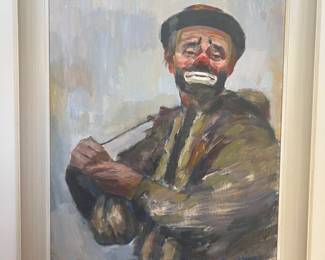 Framed Oil on Canvas of Emmett Kelly Signed 