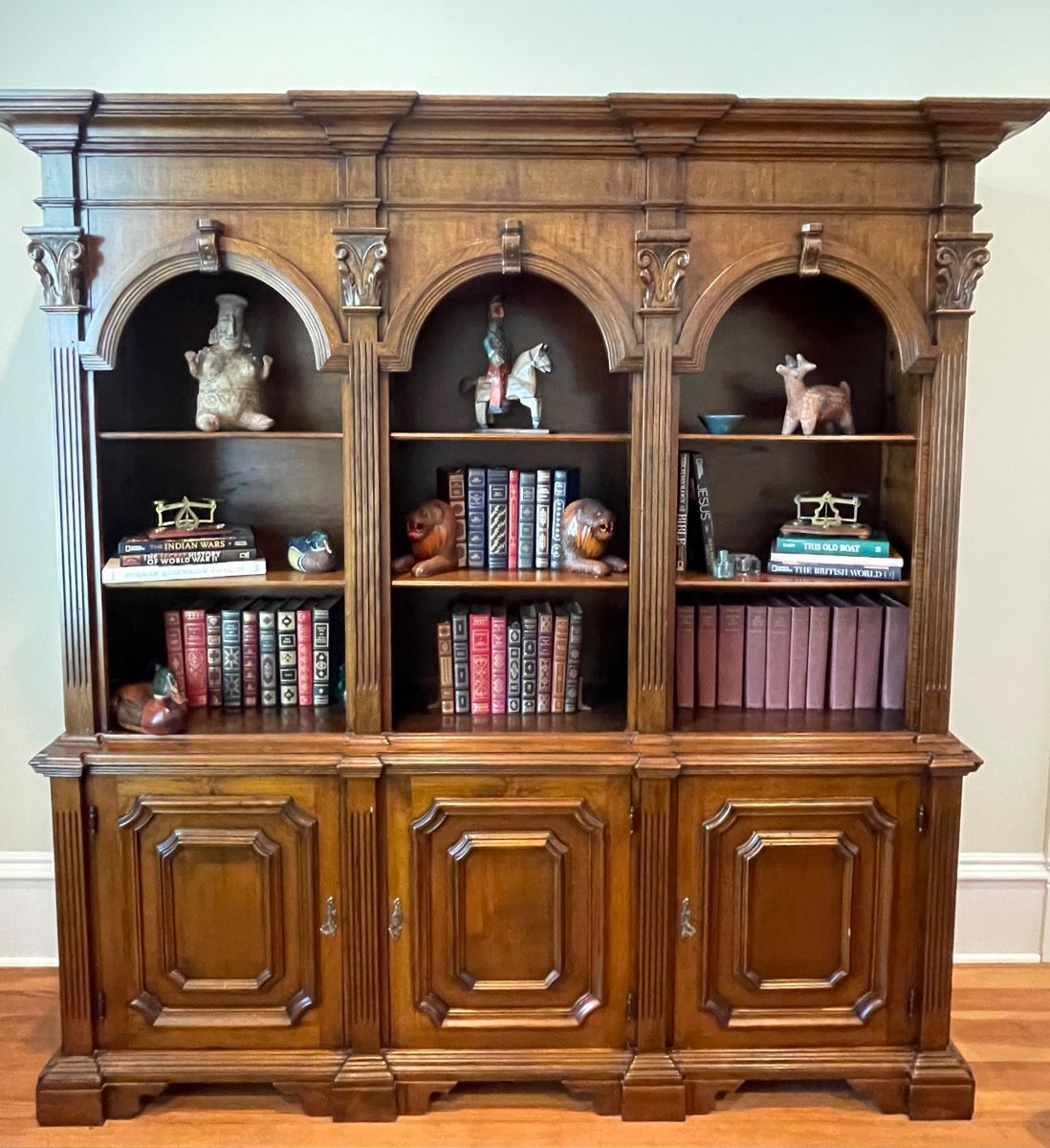 Gorgeous Neo Classical Style Carved Break Front Book Case