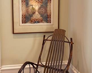 Jules Roch “Prisage”-Signed & Numbered Print & Amish  Bent Wood Slat Seat Rocker