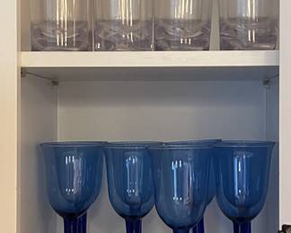 Handblown Long Stem Blue Wine Glasses