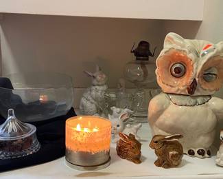 Shawnee Winking Owl Cookie Jar-has chip on inner rim, Goebel Rabbit Figurines