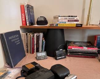 Vintage Books, Modern Postage Stamp Book, Vintage Polaroid, Nikon Cool Pix 4300 Camera, Sony Walkman