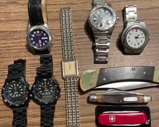 Watches-Seiko, Swiss Army, Haverhills and Wenger
Knives by Buck USA, Old Timer, Swiss Army