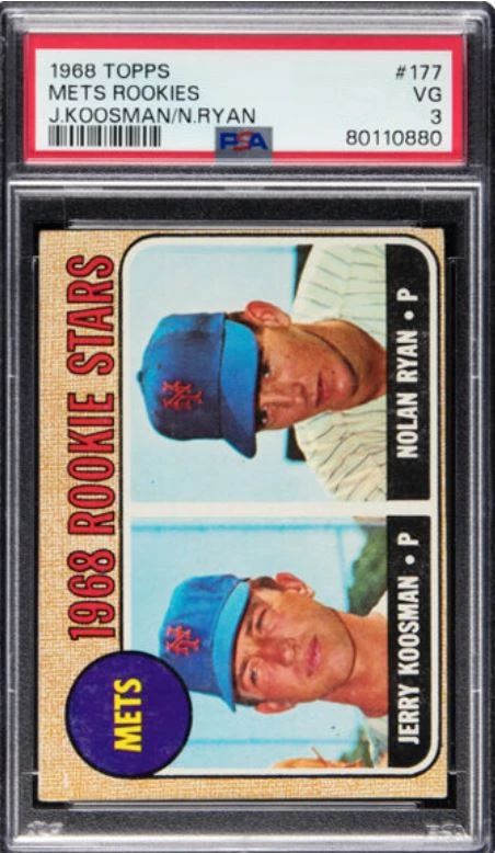 1968 Topps Rookie Card of Nolan Ryan -  graded PSA 3 - $645.00