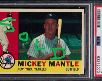 Mickey Mantle 1960 Topps PSA 6  - Great color on the card of the legendary New York Yankee Hall of Famer. -Sold