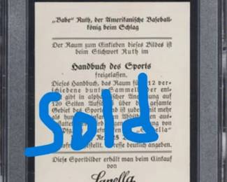 Babe Ruth Baseball Card 1932 Sanella Margarine PSA 4 Back Sold