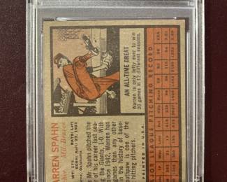 Warren Spahn - 1962 Topps - Graded PS 5 - $55.00