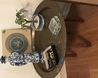 Brass coffee table, Thai brass and mahogany fruit/cheese cutlery, and more