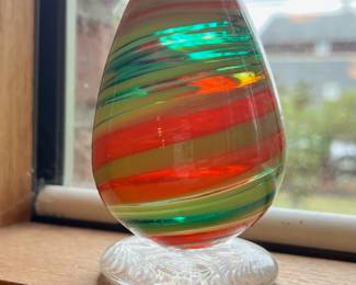 Green/Yellow/Red Blown Glass Egg Shaped Sculpture