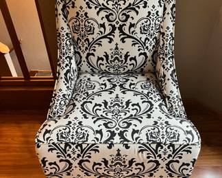 Upholstered Black/White Damask Design Accent Chair