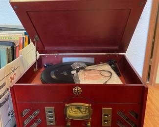 Electro AM/FM Cassette/CD/Record LP 5-in-1 Wooden Music Center